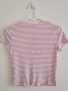 Hollister Pink Striped Lace-Up Top
