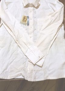 Men's cotton silk white shirt with embroidery
