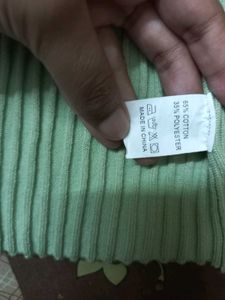 Green Ribbed Knit Polo Top