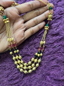 Elegant Layered Gold Tone Beaded Chain Set