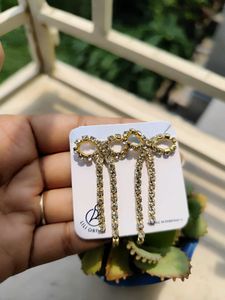 Rhinestone Bow Drop Earrings