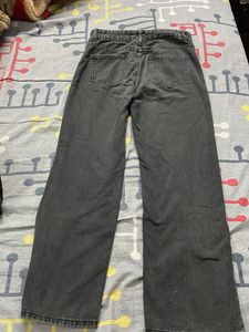 Grey Split Hem Straight Leg Jeans