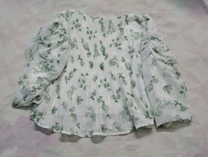Floral Print Blouse with Puff Sleeves - Like New