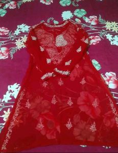 Red Embroidered Kurta Set