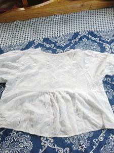 White Cotton V-Neck Peasant Top