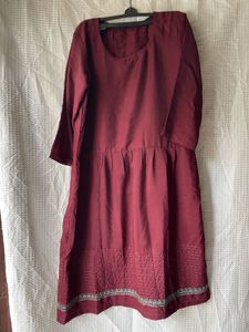 Elegant Maroon Cotton Kurti with Embroidered Hem