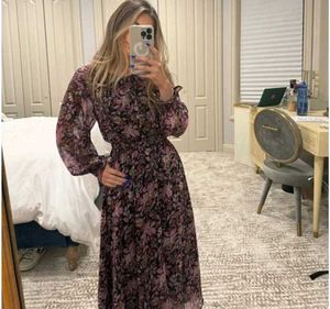 Mango Pink&amp;Purple smocked Waist Dress