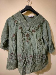 Embroidered Green Top