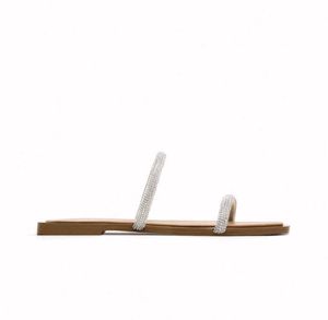 Zara Tan Sandals With Two Crystal Straps