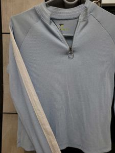 Sporty Chic Sky Blue Zip-Up Top