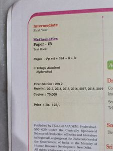 Maths 1 B Textbook For Inter First Year