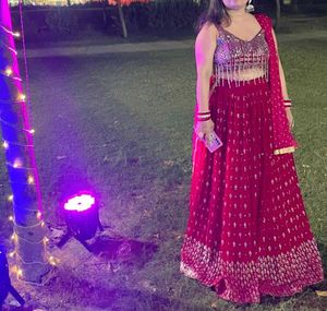 🔥 Hot Pink Mirror work Lahenga 🔥