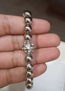 Silver Beaded Bracelet with Crystal Ball