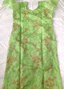 Lime Green Embroidered Choodidaar Kameez