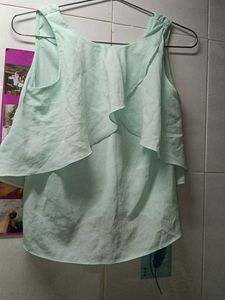 Chic Sea Blue Top With Frils