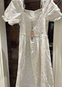 White Long  Dress With Cherry Print