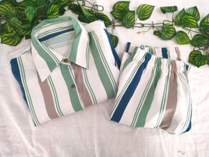 White With Multi Striped Co-ord Sets (Women's)