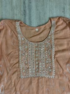 Peach Embroidered Kurta