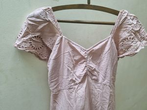Korean Peach Cotton Schiffli Dress