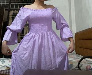 Lilac Off-Shoulder Smocked Dress