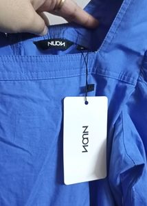 Nuon By Westside - Blue Solid Puff Sleeves Dress