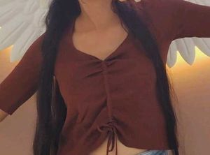 Brown Tie-Front Crop Top