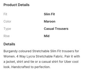 Vero Moda Trousers Burgundy