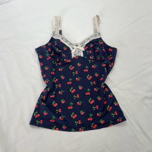 Trendy Y2k Coquette Lace Bow Blue Cherry Top