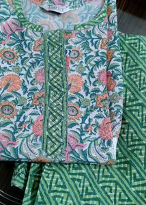 Biba Brand Kurta Churidar Set In Green Colour