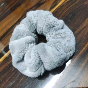 Fluffy Grey Scrunchie