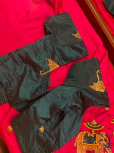 Pink Elephant Embroidered Saree