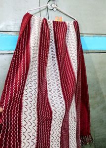 Striped Ethnic embroidered woolen shawl