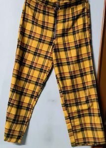 Yellow Plaid Zipper Pants