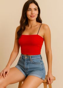 Zara Red Strappy Crop Top - Size L