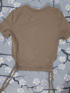 Brown Ribbed Tie-Side Top