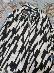 Satin Black And Whote Striped Shirt