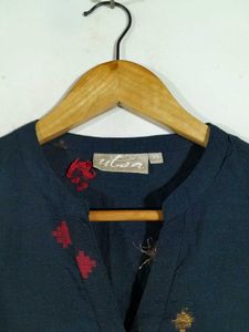 Navy Blue A Line Printed Kurta For Women&#39;s