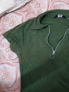 Olive Green Zip-Up Top