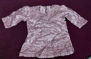Pink Embroidered Satin Top