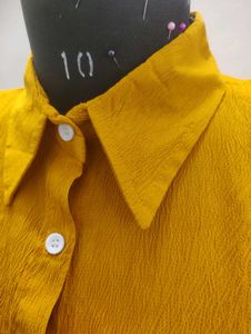 Women Mustard Spread Collar Short Sleeve Shirt