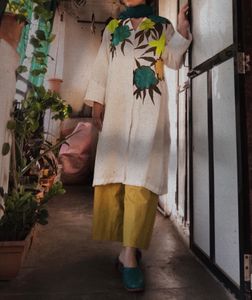 Hand fabric painting designer dress very unique fabric material cotton sale only top