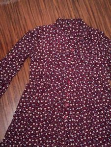 maroon floral knee length dress