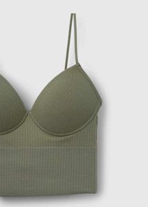 Olive Green Ribbed Bra