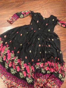 Black Floral Print Ethnic Gown