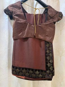 Brown Saree with Stones Work