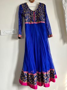 Blue Netted Anarkali Set