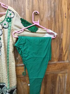 GentlyUsed Elegant Cream&amp;GreenEmbroidered KurtaSe