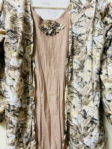 Brown Tunic &amp; Printed Shrug Set🤎