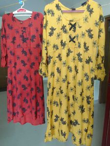 Floral Yellow and Maroon dress Combo