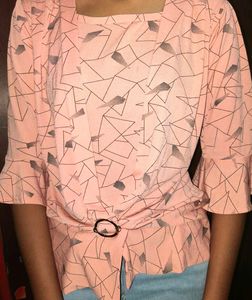 Peach Geometric Print Top